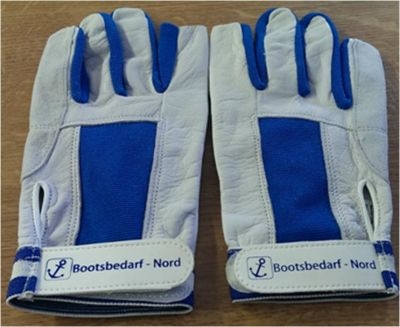 Ziegenlederhandschuhe mit 3 Fingerkuppen blau/wei Gre M