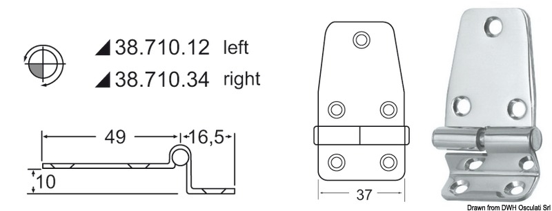 Scharniere zum stecken, doppelte gewinkelte Version 65,5x37mm 16,5mm Version Rechts