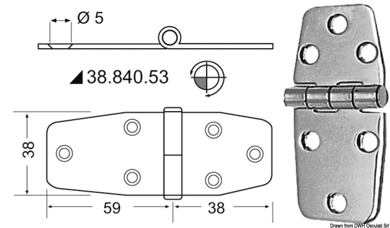Edelstahlscharniere, Strke 2,5 mm Mae 97x38mm