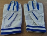 Ziegenlederhandschuhe mit 3 Fingerkuppen blau/wei Gre S