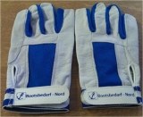 Ziegenlederhandschuhe mit 3 Fingerkuppen blau/weiß Größe M