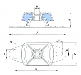 Elastische Motorlager Hrte 55 Einfederung 4,0mm 70kg M12  Fr Motoren bis 257 kW (350 PS)