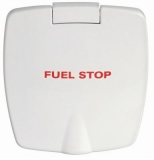 Feuerlöscherfach aus ABS weiß außen 87x94mm Version Mit Beschriftung Fuel Stop
